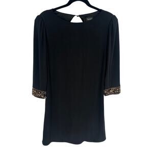 Laundry by Shelli Segal Black Shift Dress Embellished Knee Length Cocktail 6